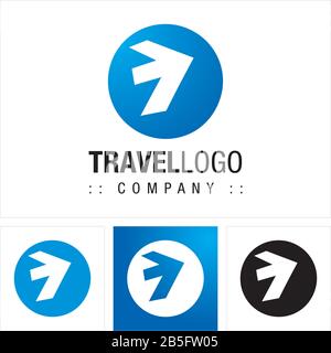 Earth (Circle) and Plane (Arrow) Vector Symbol Company (Travel Agency) Logo (Logotype). Geometric Abstract Minimalist Style Icon Illustration. Elegant Stock Vector