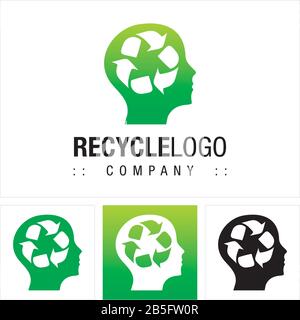Recycle (Ecology Thinking, Head, Mind) Vector Symbol Company Logo (Logotype). Sustainability Style Icon Illustration. Elegant Modern Identity Concept. Stock Vector