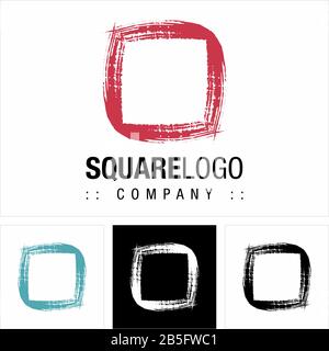 Square Frame Vector Symbol Company Logo (Logotype). Paint Brush Stroke Style Icon Illustration. Elegant Identity Concept Design Idea Template (Brand). Stock Vector