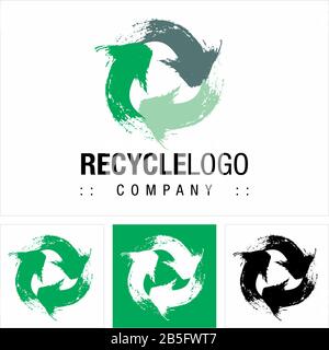Recycle (Ecology, Sustainability, Environment) Vector Symbol Company Logo (Logotype). Brush Stroke Organic Artistic Style Icon Illustration. Elegant Stock Vector