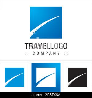 Sky (Plane, Cloud, Trail) Vector Symbol Company (Travel Agency) Logo (Logotype). Square Abstract Minimalist Style Icon Illustration. Elegant and Color Stock Vector