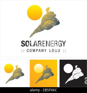 Solar Energy Vector Symbol Company Logo. Cartoon Style Logotype. Solar Panel, Sun, and South America Map Icon illustration (Emoticon). Elegant Identit Stock Vector