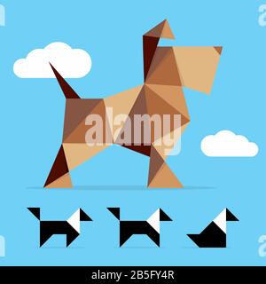 Beautiful Dog (Schnauzer) Vector Illustration. Pet Shop Symbol Logo. Animal icon Polygonal illustration. Elegant Identity Concept Design Idea Template Stock Vector