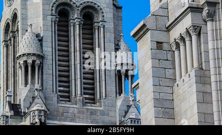 Sainte-Anne-de-Beaupré, Canada - August 19 2019: Facade of Basilica Sainte-Anne de Beaupré Stock Photo