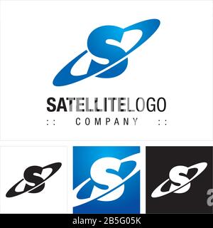 Satellite (Letter S, Elliptic, Orbit) Vector Symbol Company Logo (Logotype). Technology Style Icon Illustration. Elegant Modern Identity Concept Desig Stock Vector