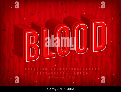 Blood Alphabet, thermal hot letters, trendy red font. Numbers and symbols Stock Vector
