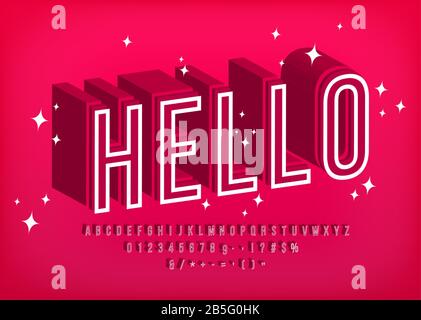 Modern 3D font Hello, Outline alphabet for poster design Vector Stock Vector