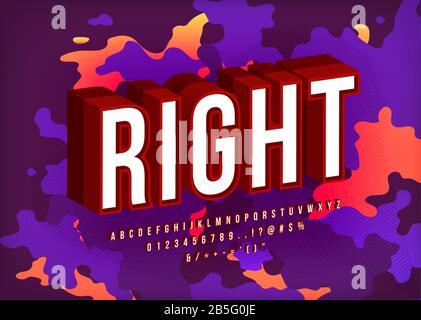 Right Vintage 3d Stylish Alphabet. Retro Sport Logos on Millitary Background Stock Vector