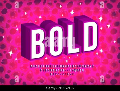 Bold 3d Font. Alphabet letters, numbers and symbols. Typography design vector Stock Vector