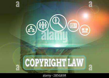 Writing note showing Copyright Law. Business concept for body of law that governs the original works of authorship Stock Photo