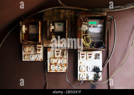 Old obsolete fuse box in the basement of a home Stock ... destroyed fuse box 