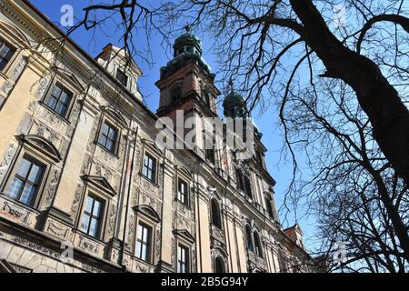 March 8, 2020, Lubiaz, Poland: The stronghold in Lubiaz, located on one of the oldest river crossings through the Odra River, was built in the Early FEU and was considered very old in the 12th century. It was to this town on August 16, 1163, that the first Cistercians came from Pforty on the Saale in Thuringia. Prince BolesÂ³aw I Wysoki brought them to Lubiaz.....At the beginning of the 13th century, he organized his branches: in MogiÂ³a near Krakow - 1222, in Henrykow - 1227, in Kamieniec Zabkowicki - 1249 and took over the care of the Cistercian monastery in Trzebnica.....The fourteenth cent Stock Photo