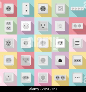 Power socket icons set. Flat set of power socket vector icons for web design Stock Vector