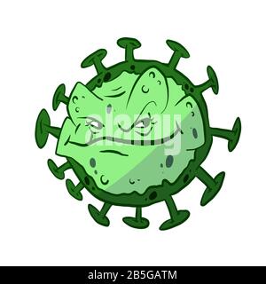 Colorful vector illustration of a green virus character Stock Vector