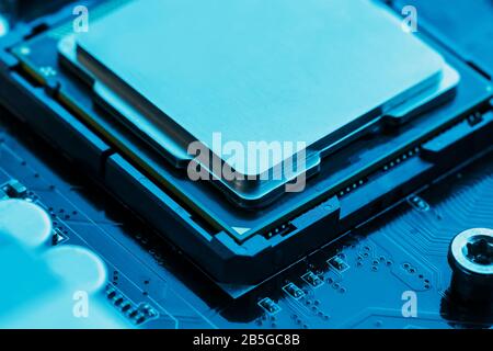 Close-up of CPU Chip Processor. Selective Focus. Stock Photo