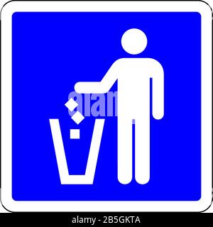 Trow garbage allowed blue sign on white background Stock Photo - Alamy