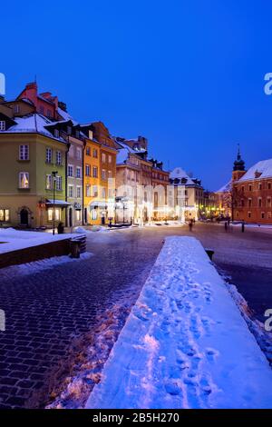 Winter night in Old Town of Warsaw city in Poland Stock Photo