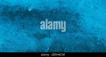Faded grunge blue background with copy space for text or image. Panoramic watercolor pattern, creative artistic backdrop with aqua blots. Aquarelle pa Stock Photo
