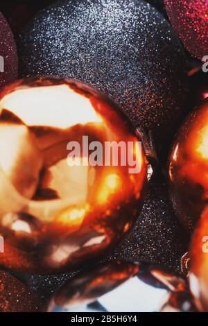 Colorful Christmas balls close up as background. Full screen, New year and Christmas concert Stock Photo