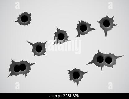 Bullet hole template. Damage and cracks on surface from bullet. vector illustration Stock Vector