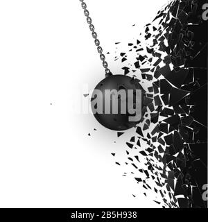 Abstract cloud of pieces and fragments after wall demolition by wrecking ball. Destruction effect. Vector Stock Vector