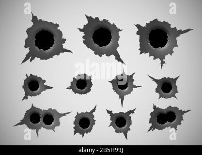 Bullet hole. Damage and cracks on surface from bullet. vector illustration Stock Vector