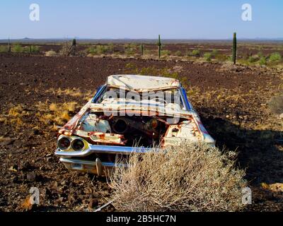 An old car from the 1970's abandoned in a remote area of Arizona Stock ...