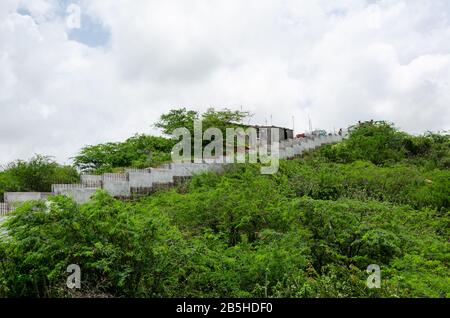 Staircase leading down to the viewpoint from Dattatreya temple at Kalo Dungar, Kutch, Gujarat, India Stock Photo