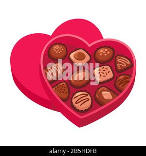 Open heart shaped box of chocolates, Valentine's day gift. Isolated vector clip art illustration. Stock Vector
