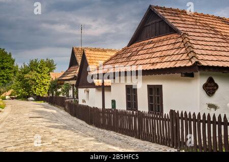 Historic houses in Holloko, Paloc ethnographic village, UNESCO world heritage site, Cserhat Hills, Northern Uplands region, Hungary Stock Photo
