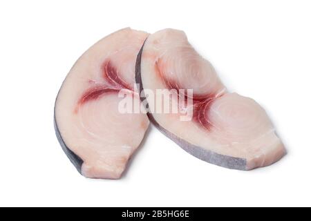 Two raw fresh swordfish fillets isolated on white background Stock Photo