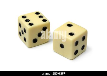 Pair of dices close up isolated on white background Stock Photo