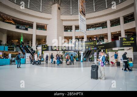 Lisbon Portugal Humberto Delgado Airport LIS Portela Airport terminal concourse Stock Photo