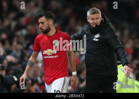 Manchester United's Bruno Fernandes is substituted off during the Premier League match at Old Trafford, Manchester.