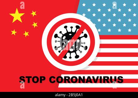 Concept of Icon of Stopping Corona Virus. China and USA flag as a concept of finding a solution to STOP caronavirus. Corona Virus . 2019-nCoV. Corona Stock Vector