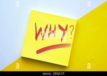 why text on yellow notepad on color background  Stock Photo