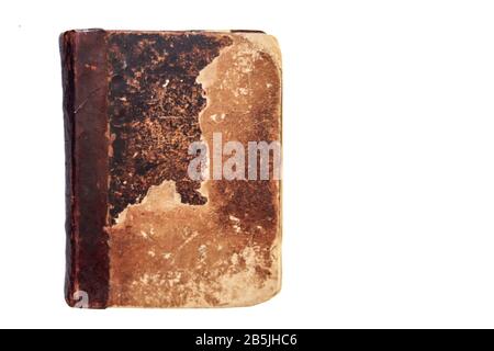 Ancient book cover  isolated on white background. Great texture, decrepit yellowed paper. Stock Photo