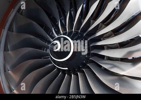 Aircraft engine vane turbine blades close up view Stock Photo