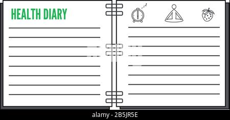 healthy diary plain design open notebook with titile and lines Stock Vector