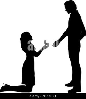 Silhouette of woman on her knees proposes marry man Stock Vector Image ...