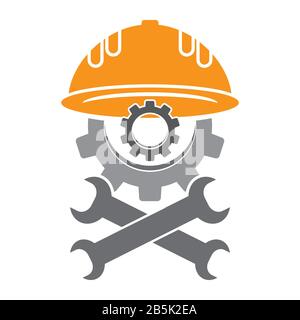 Repair Icon with Wrench and Gear. Mechanic Service Concept. Technical Maintenance. Troubleshooting Banner. Tech Support. Stock Vector