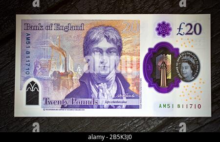 The 2020 polymer £20 pound note from the Bank of England featuring artist JMW Turner Stock Photo