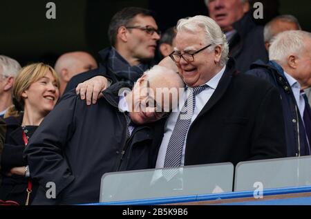 London, UK. 08th Mar, 2020. Everton Chairman William 'Bill' Kenwright, CBE embraces Chelsea Chairman Bruce Buck during the Premier League match between Chelsea and Everton at Stamford Bridge, London, England on 8 March 2020. Photo by Andy Rowland. Credit: PRiME Media Images/Alamy Live News Stock Photo