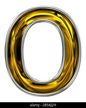 3D rendering. Uppercase Letter O. Embossed metal modern. Pristine high resolution ABC render.  Pure Door number style font. Silver rimmed. Isolated on Stock Photo