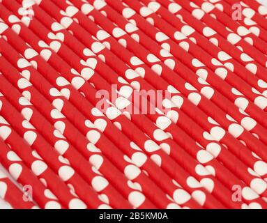 red paper cocktails with white polka dots, close up Stock Photo
