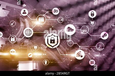 Data security concept. Icons: Closed Padlock, Wifi And cloud on digital background. Stock Photo