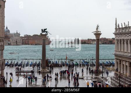 The St. Mark's Square in Venice during Bad Weather and High Tide, Venice/Italy Stock Photo