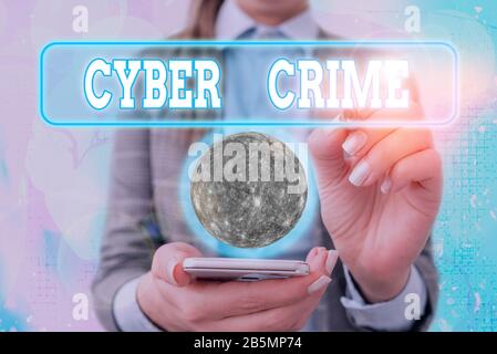 Text sign showing Cyber Crime. Business photo text kind of criminal activities carried out by means of Internet Elements of this image furnished by NA Stock Photo