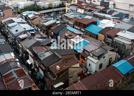 Aerial day view of the small bars in the alleys of Golden-Gai, Shinjuku,Tokyo, Japan Stock Photo