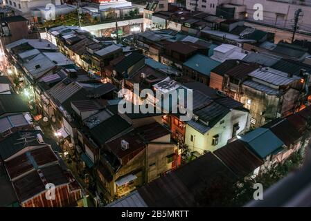 Aerial night view of the small bars in the alleys of Golden-Gai, Shinjuku,Tokyo, Japan Stock Photo